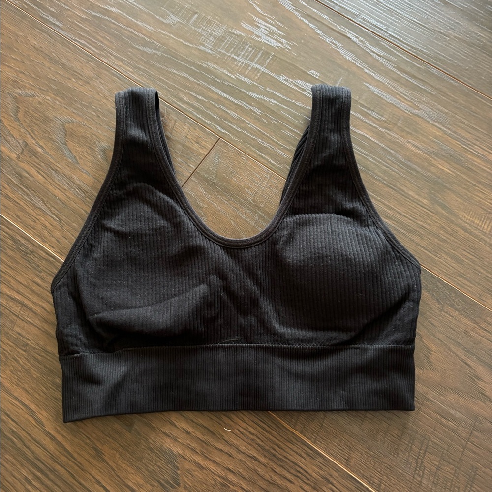 Aerie Black Ribbed Sports Bra